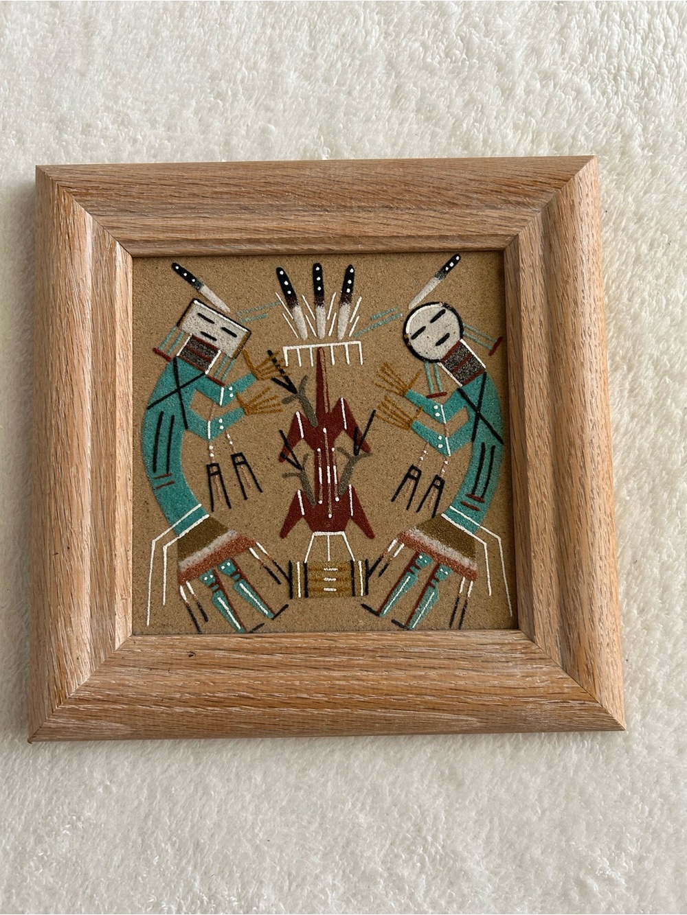Navajo Sand Painting 9” Yei Spirits Whirling People Signed Native American Art